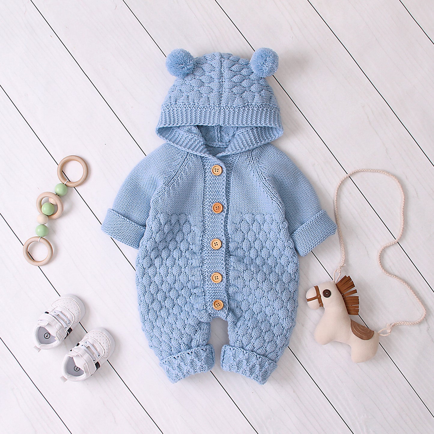 0 Hooded knitted jumpsuit22.69 Light-Blue-73CM