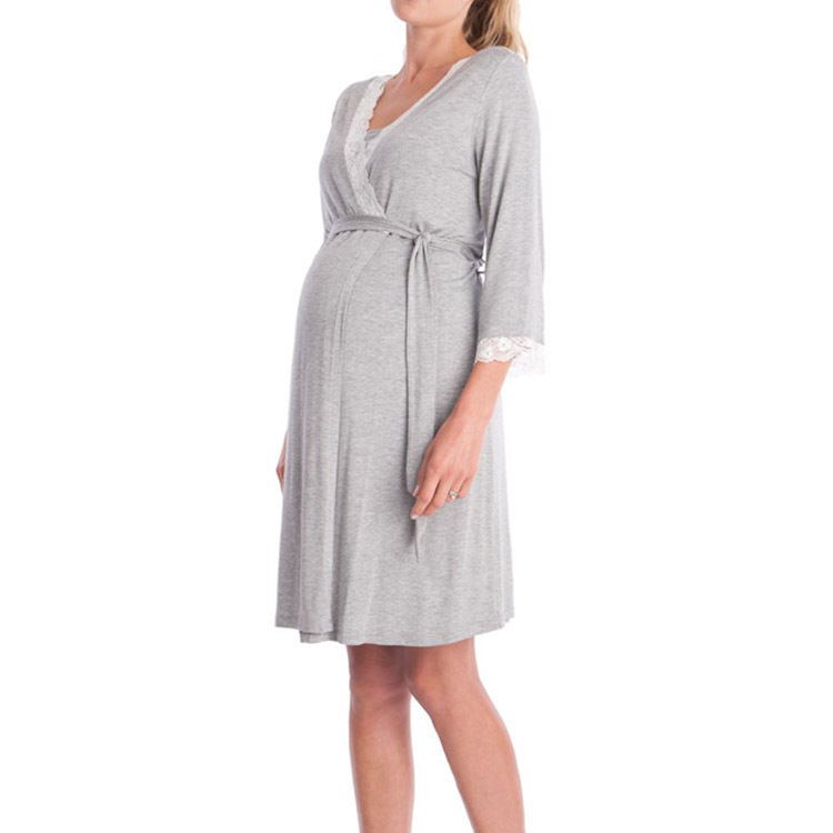 0 Pregnant Women Nightdress Maternity Sleepwear14.78 Light-Gray-L