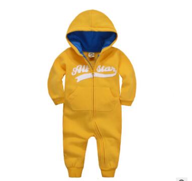 0 Baby onesies autumn and winter baby clothes baby plus velvet hood long-sleeved romper romper children's clothing15.44 Yellow-66cm