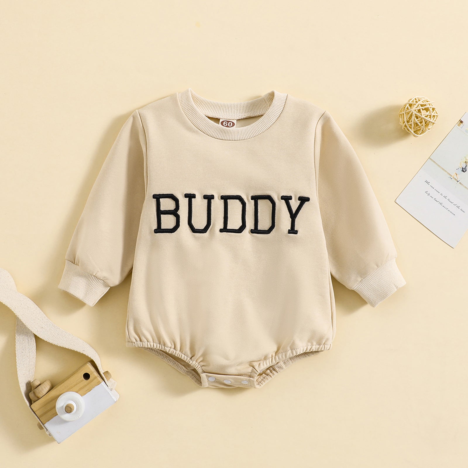 0 Infant Alphabet Embroidery Round Neck Long-sleeve Jumpsuit16.30 Apricot-100cm