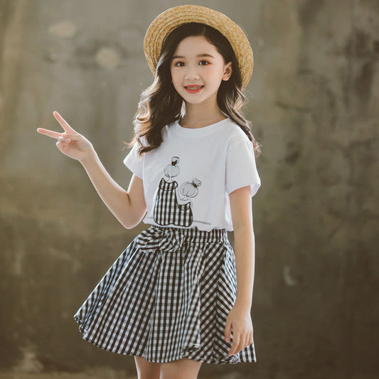 0 Children's Korean Fashion Big Boy Western Style Short-sleeved Two-piece Summer Suit Trendy17.73 White-160yards