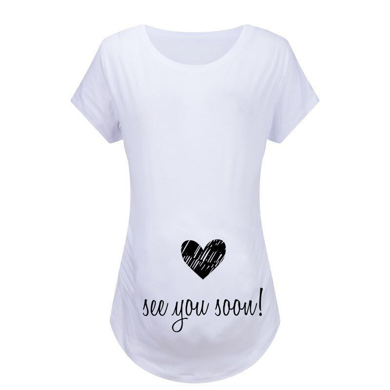 Vétement Femmes T-Shirts mince maternité drôle lettre hauts col rond grossesse femmes16.50 Black-love-XL