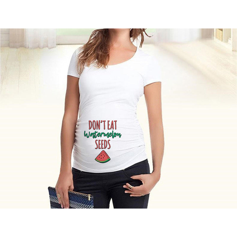 Vétement Femmes T-Shirts mince maternité drôle lettre hauts col rond grossesse femmes16.50 Red-watermelon-XL