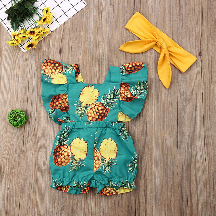 0 Pineapple print baby romper8.16 Green-70cm