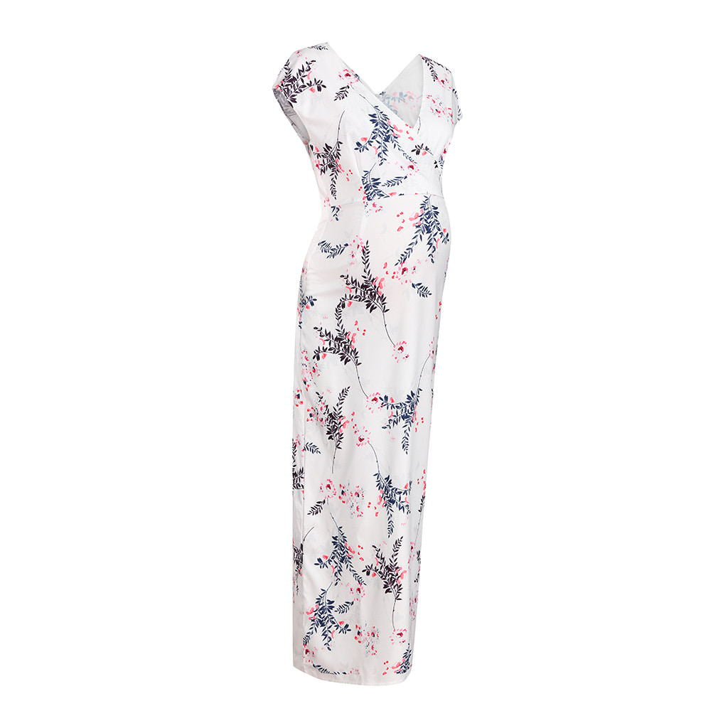 0 Printed Slim Thin Floral Chiffon Dress24.00 White-XXL