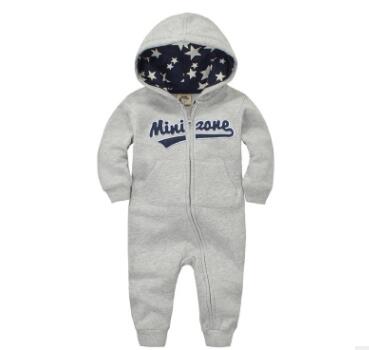 0 Baby onesies autumn and winter baby clothes baby plus velvet hood long-sleeved romper romper children's clothing15.44 Gray-90cm