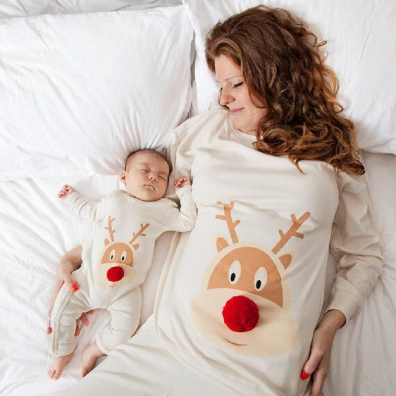 0 Christmas deer printed mother daughter fur ball