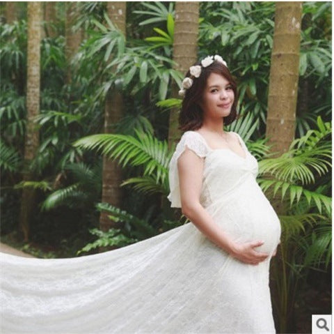 0 One-shoulder wedding dress Korean lace maternity dress42.72 White-M