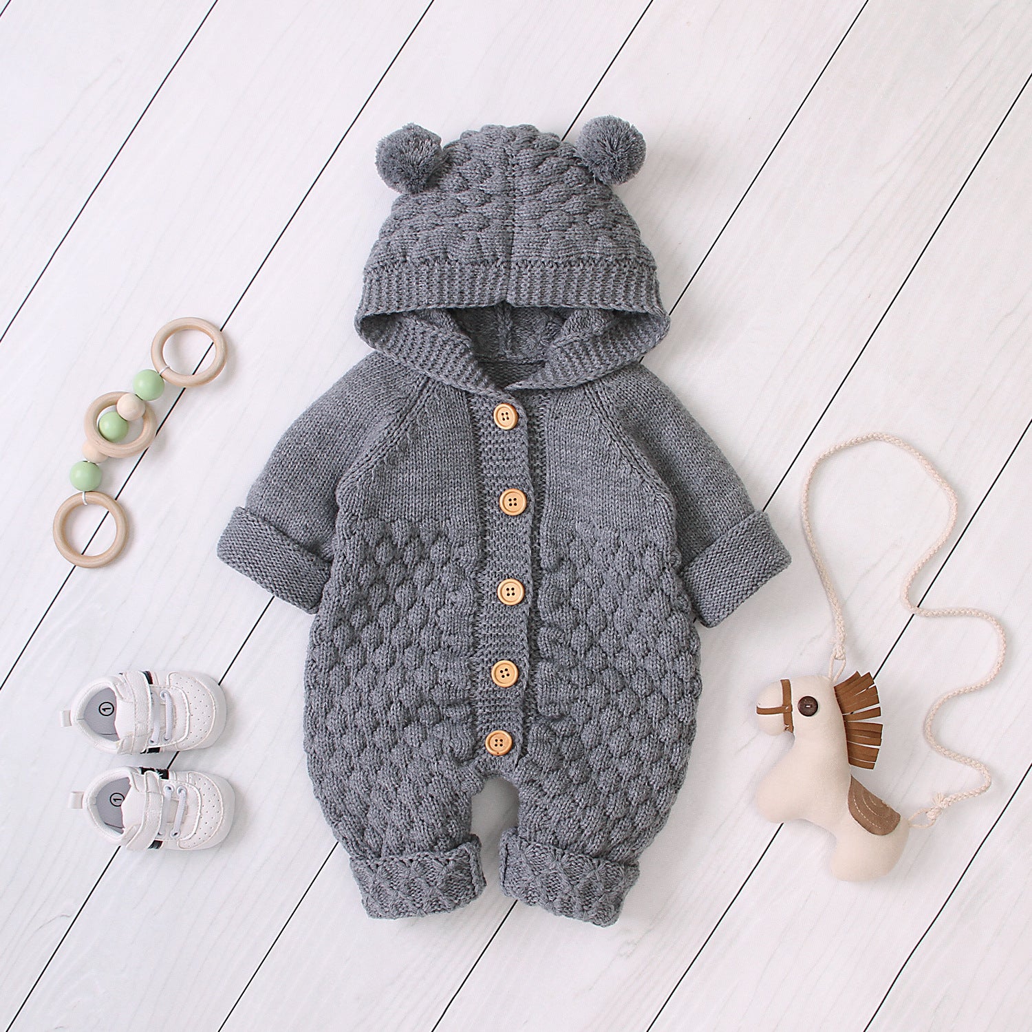 0 Hooded knitted jumpsuit22.69 Grey-73CM