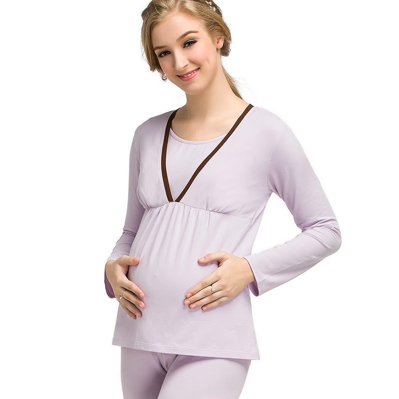 0 Enjoy the winter pregnant pregnant women pregnant women suit long johns lactation clothes suit feeding pajamas Home Furnishing confinement suit33.65 Light-purple-M