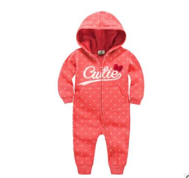 0 Baby onesies autumn and winter baby clothes baby plus velvet hood long-sleeved romper romper children's clothing15.44 Pink-90cm