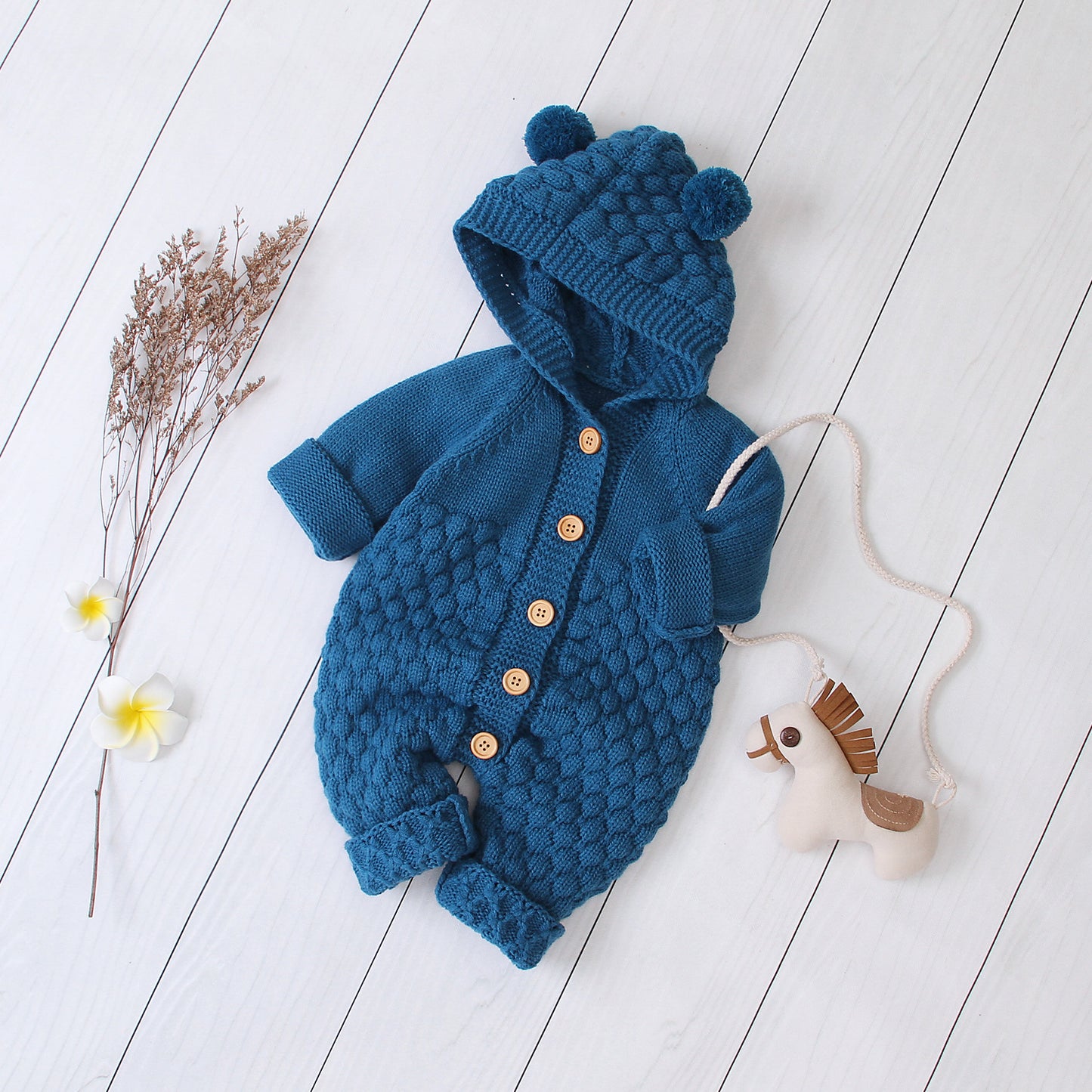 0 Hooded knitted jumpsuit22.69 Blue-66cm