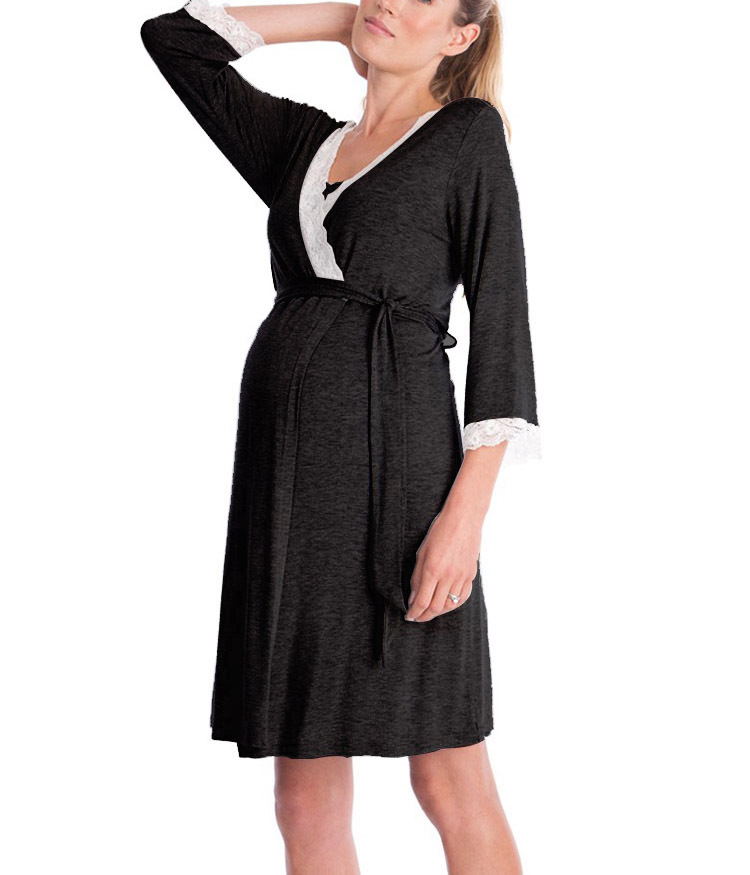 0 Pregnant Women Nightdress Maternity Sleepwear14.78 Black-S