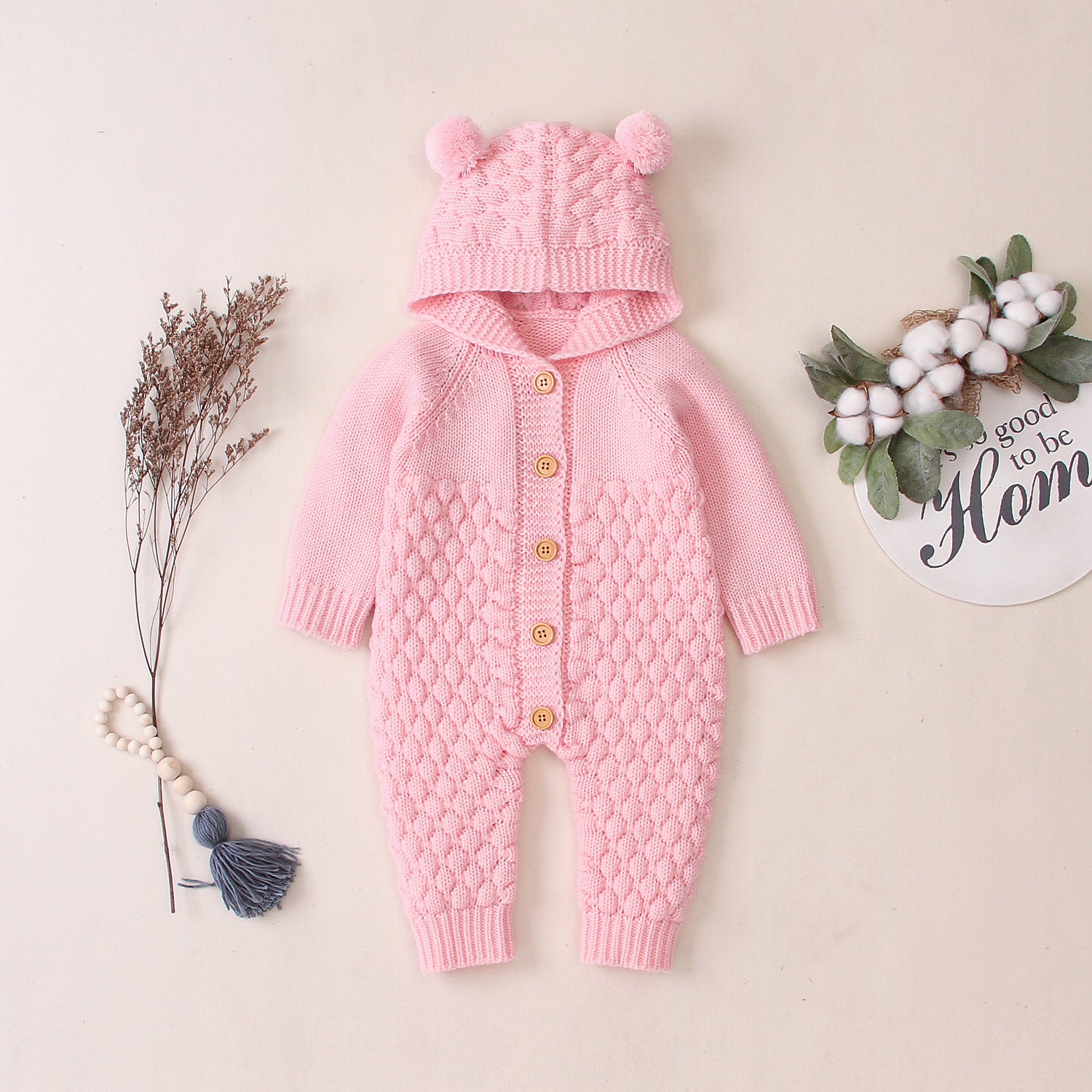 0 Hooded knitted jumpsuit22.69 Pink-66cm