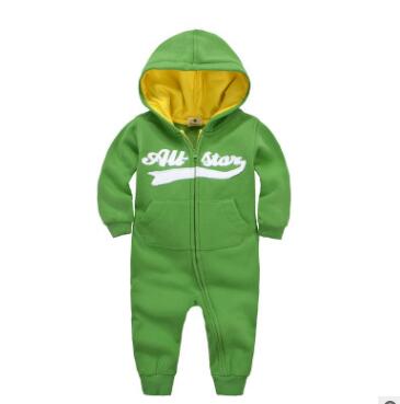 0 Baby onesies autumn and winter baby clothes baby plus velvet hood long-sleeved romper romper children's clothing15.44 Green-80cm