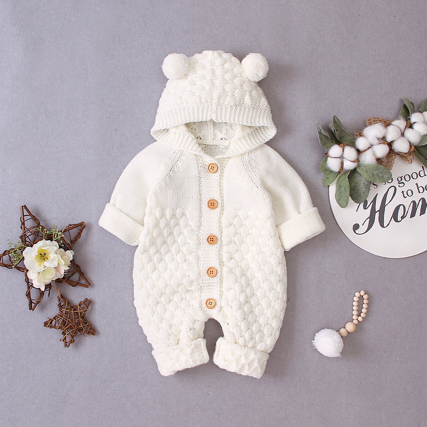 0 Hooded knitted jumpsuit22.69 White-80cm