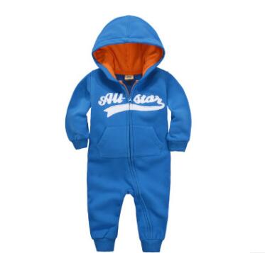 0 Baby onesies autumn and winter baby clothes baby plus velvet hood long-sleeved romper romper children's clothing15.44 Blue-66cm