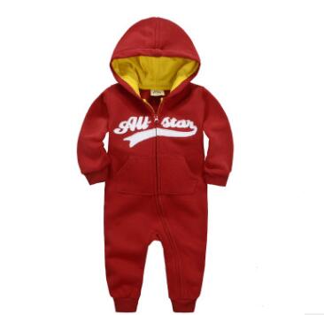 0 Baby onesies autumn and winter baby clothes baby plus velvet hood long-sleeved romper romper children's clothing15.44 Wine-red-80cm