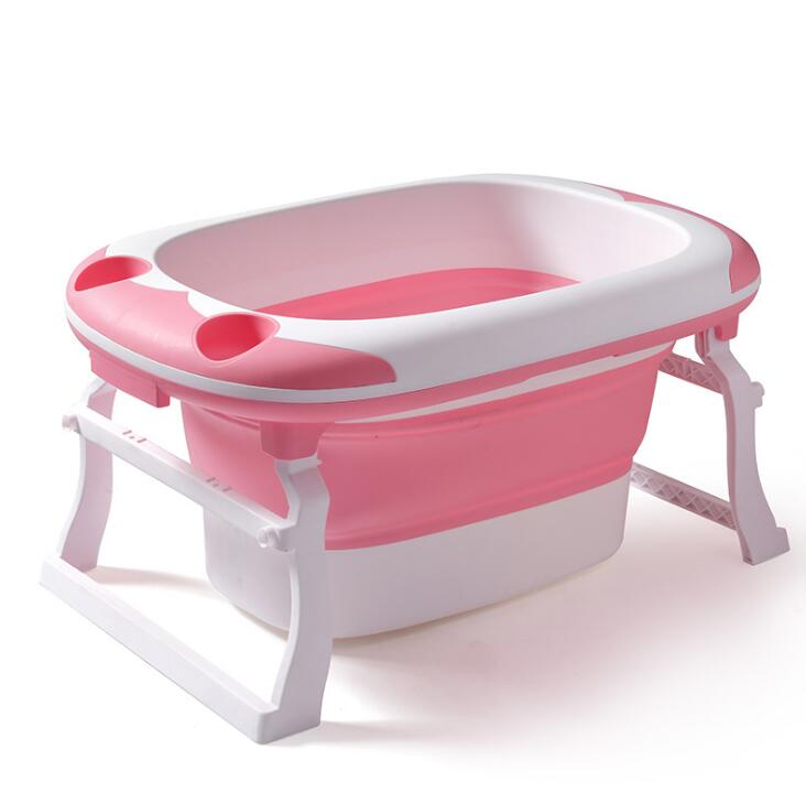 0 Baby folding tub large can sit thick bath tub186.60 Pink-with-net