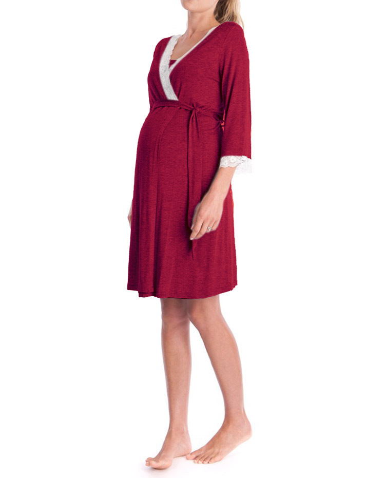 0 Pregnant Women Nightdress Maternity Sleepwear14.78 Wine-Red-S