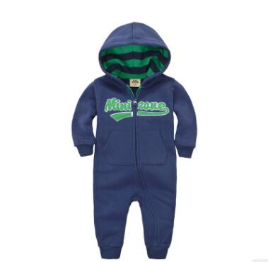 0 Baby onesies autumn and winter baby clothes baby plus velvet hood long-sleeved romper romper children's clothing15.44 Navy-blue-66cm