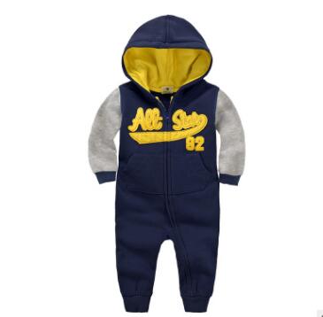 0 Baby onesies autumn and winter baby clothes baby plus velvet hood long-sleeved romper romper children's clothing15.44 Gray-blue2-73cm