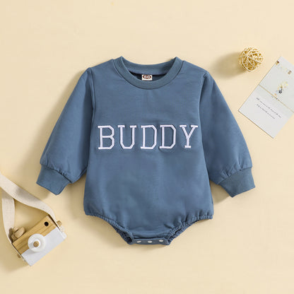 0 Infant Alphabet Embroidery Round Neck Long-sleeve Jumpsuit16.30 Blue-100cm