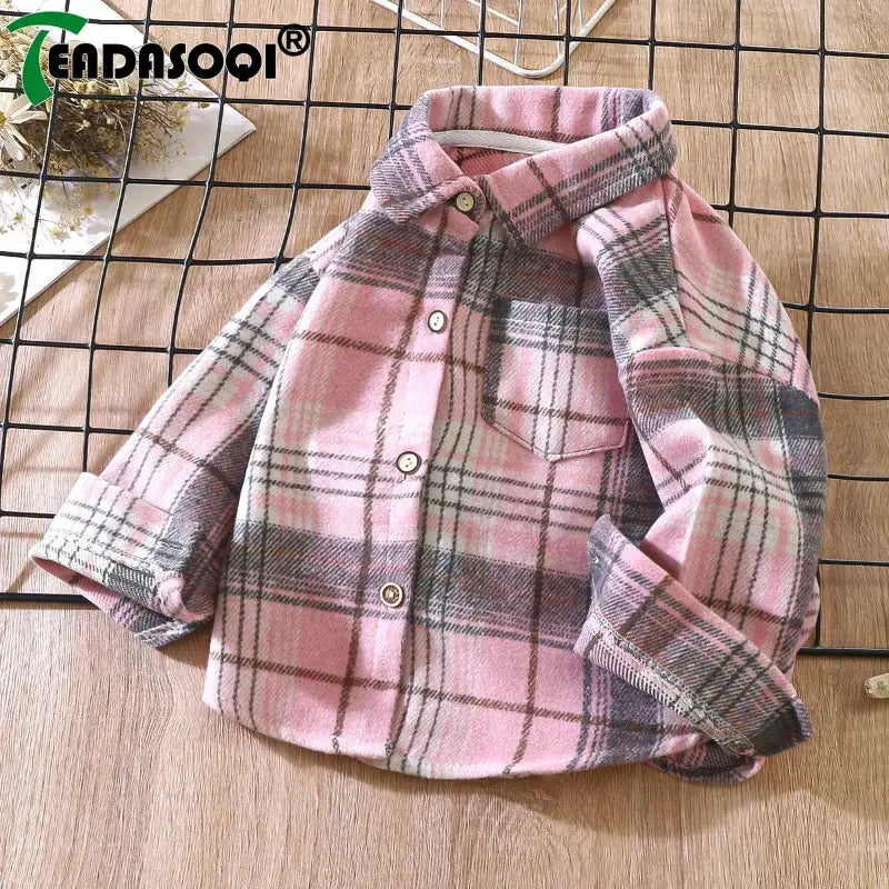 Vétement Chemise à carreaux vintage pour enfants, chemise en coton, revers à manches longues, cardigan à simple boutonnage, t-shirt basique, vêtements pour garçons et filles, printemps et automne, 2 à 9 ans